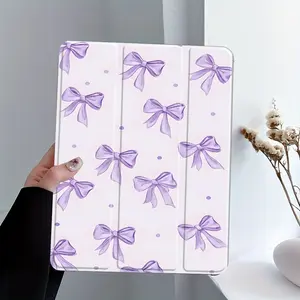 for iPad 10th/11th/9th Mini/Air/Pro Case with Pencil Holder, Auto Wake/Sleep Cover, Clear Back & Purple Bow Watercolor - Compatible for iPad 8/7/6/5th Gen, Stylish Protective Tablet Case for Women & Men ( Style Trendy Gifts)