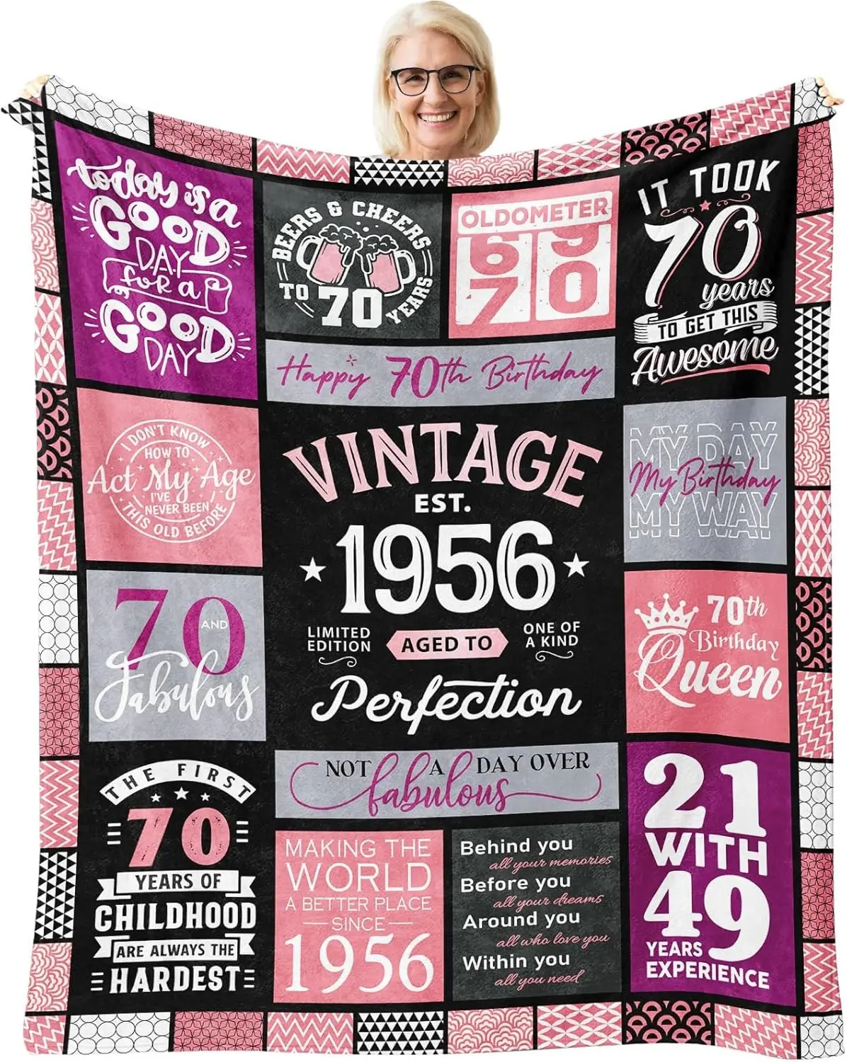 70th Birthday Gifts for Women Blanket 60"x 50", Best Gifts for 70 Year Old Woman, 70 Year Old/1956 Birthday Gifts for Women, 70 th Bday Presents for Mom