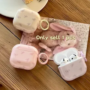Cute Bowknot & Ring Design Earphone Case with Keychain, Earphone Protective Cover, Earphone Protector Cover Compatible with AirPods, Headset, Headphone Accessories