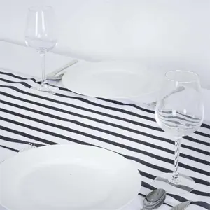 Satin Table Runner 12"x108" Black/White Asymmetric Stripe - Modern Chic Table Decor