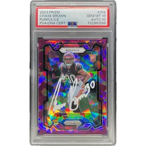 Chase Brown - 2023 Prizm Purple Cracked Ice On-Card Autograph - PSA Graded Trading Card