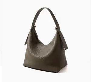 Soft Genuine Leather Handbag - Lichee Pattern