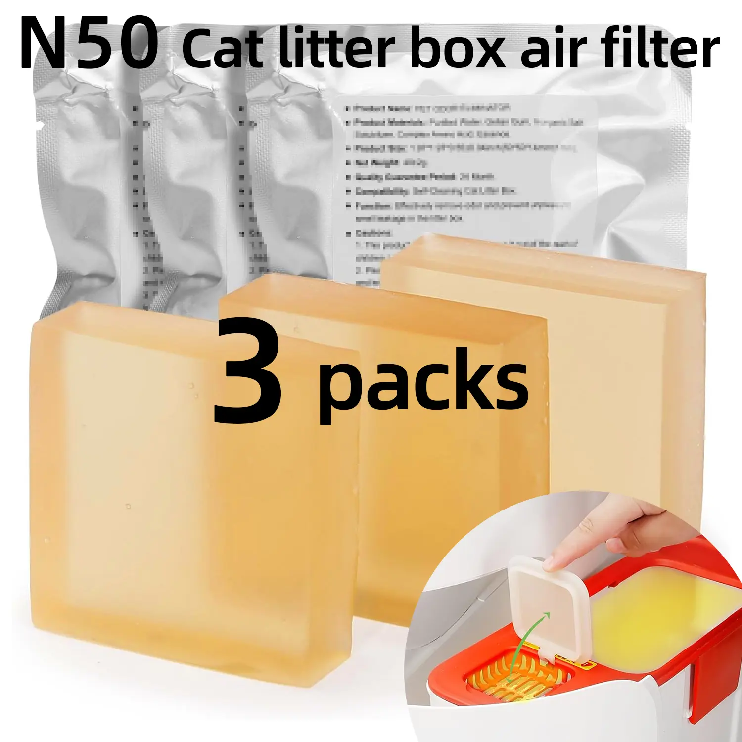 3-Piece N50 Cat Litter Box Replacement Filters, Self-Cleaning Odor Control  Blocks, Air Filter Core for Automatic Cat Sand Boxes - TikTok Shop
