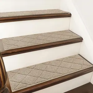 Edging Stair Treads Non-Slip Carpet Mat 28inX9in Indoor Stair for Wooden Steps, Edging Stair Rugs for Kids and Dogs, 100% TPE Backing (15pc, Beige)