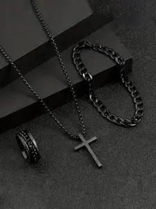 Men's Fashion Jewelry Set, Necklace Bracelet Ring Trio, Business Casual Style, Perfect Gift for Him, Daily Wear & Special Occasions