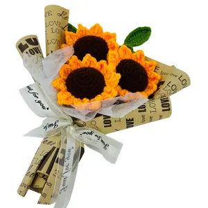Handmade Crochet Sunflower Yarn Eternal Small Bouquet Graduation Gift Fake Flower Decor Party Present Artificial Flowers Bouquet, Model_xinghao
