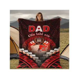 Cozy Tongan-Themed 'DAD Ofa lahi atu' Blanket with Traditional Patterns, Family, Royal & Flag Designs – Perfect Father’s Gift