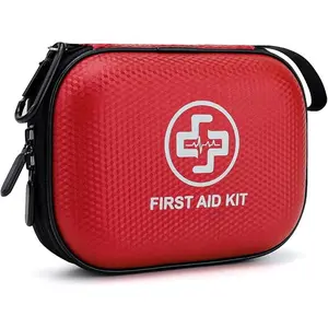 Mini First Aid Kit 150 Piece – Compact Waterproof Hard Shell Emergency Medical Kit for Home, Car, Travel, Camping, Hiking, Truck, Office, Sports, Vehicle, Survival Gear, Trauma Kit,Bug Out Bag,Outdoor Essentials–Red Portable First Aid Box,Small First Aid