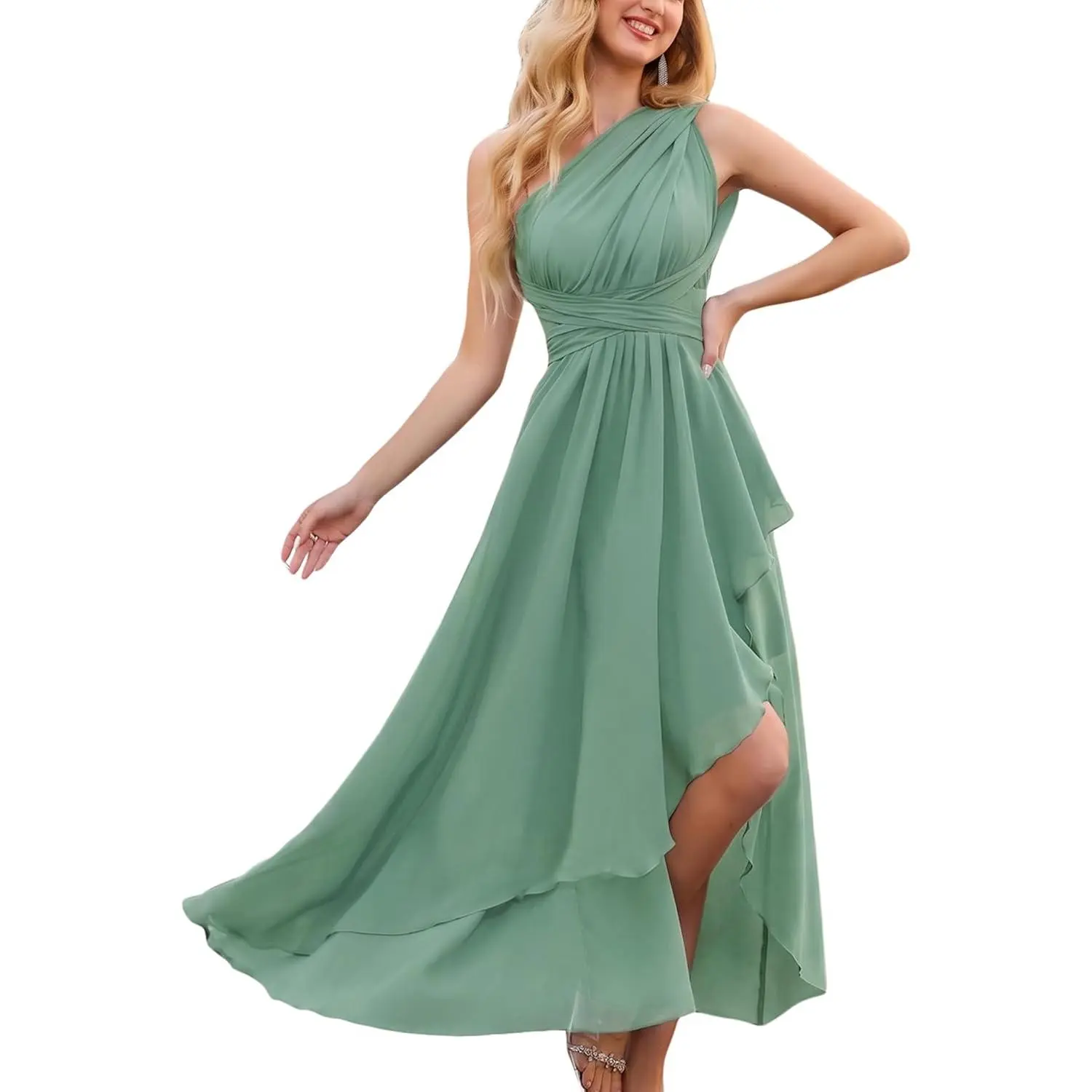 7 way bridesmaid dress Ladivine 7497 Bridesmaids Dress A line Soft Satin 12 / Sage