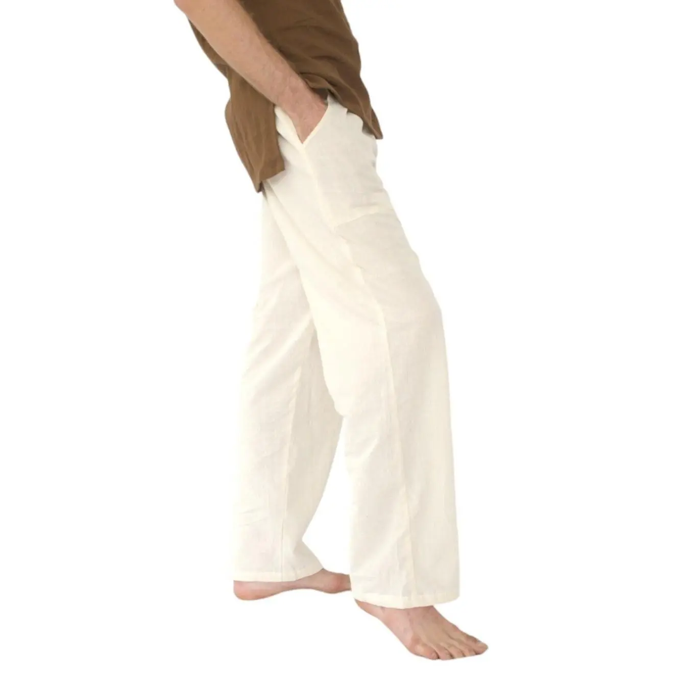 Organic Canvas Cotton Trousers Free Size Unisex Casual Bohemian Chic Pants for All Seasons Natural Breathable Menswear