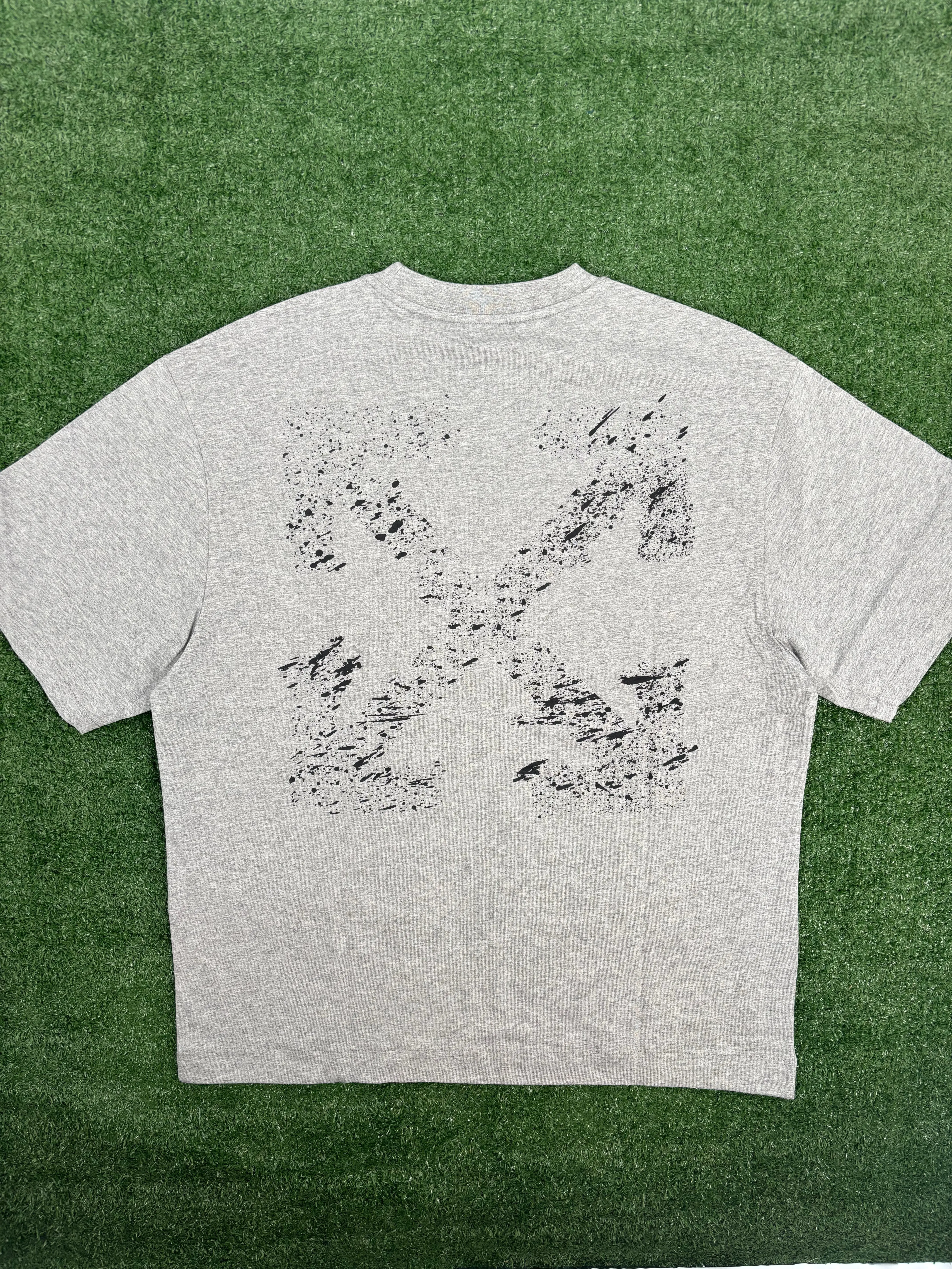 OFF-WHITE "Paint Splatter Arrows" Heather Grey Skate T-Shirt Size XS