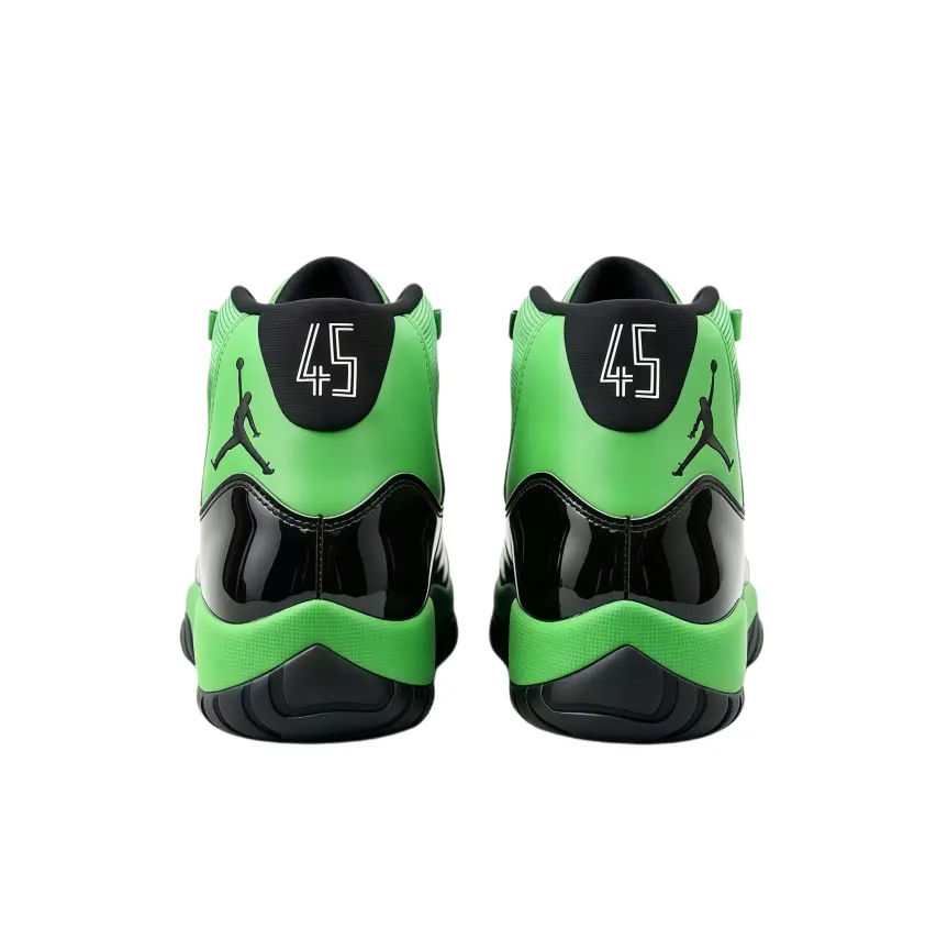 Retro High-Top Basketball Sneakers for Men - Bright Green Fabric Upper, Glossy Black Patent-Leather Toe, Dual-Tone Wear-Resistant Outsole, Street-Style Lace-Up Shoes with Matching Original Shoe Box