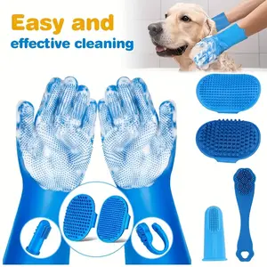 Pet Bathing Glove, Pet Massage Brush, Dog Grooming Tool, Gentle Hair Removal, Dense Bristles Design, Suitable for All Sizes Cats and Dogs, Grooming Supplies
