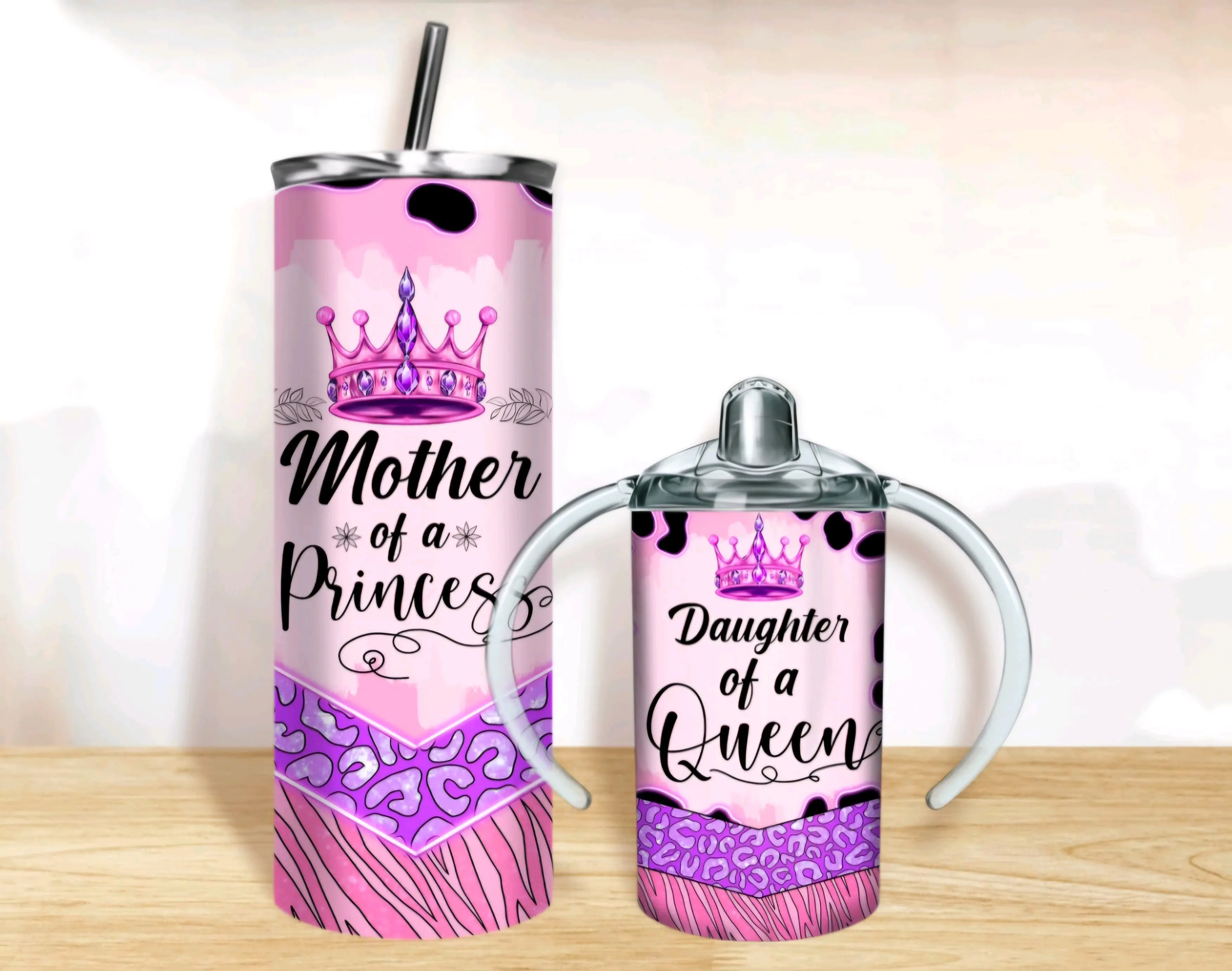 Mom & Mini Reusable Water Bottle & Cup Set - Mother of a Princess Drinkware