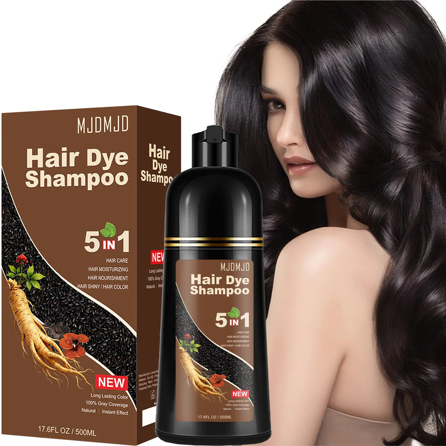 Instant Black Hair Dye Shampoo 5- in-1, 100 Percent Gray Coverage, Magic in 15 Minutes for All Types, Natural Women & Men, Color Depositing Conditioner, Easy to Use
