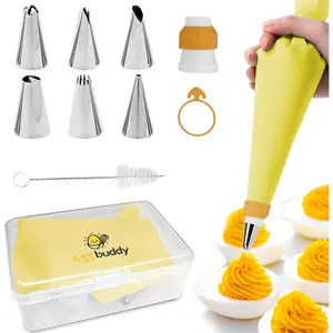 Deviled Egg Piping Tool Reusable Piping Bag and Tips Set 9 Piece Silicone Piping Bag Decorator & Filler Kit for Perfect Party Appetizers (Yolk Yellow)