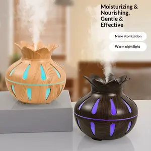 Wood Grain Humidifier with Colorful Night Light, Aromatherapy Diffuser, USB Home Desktop Humidifier, Hydration Instrument
