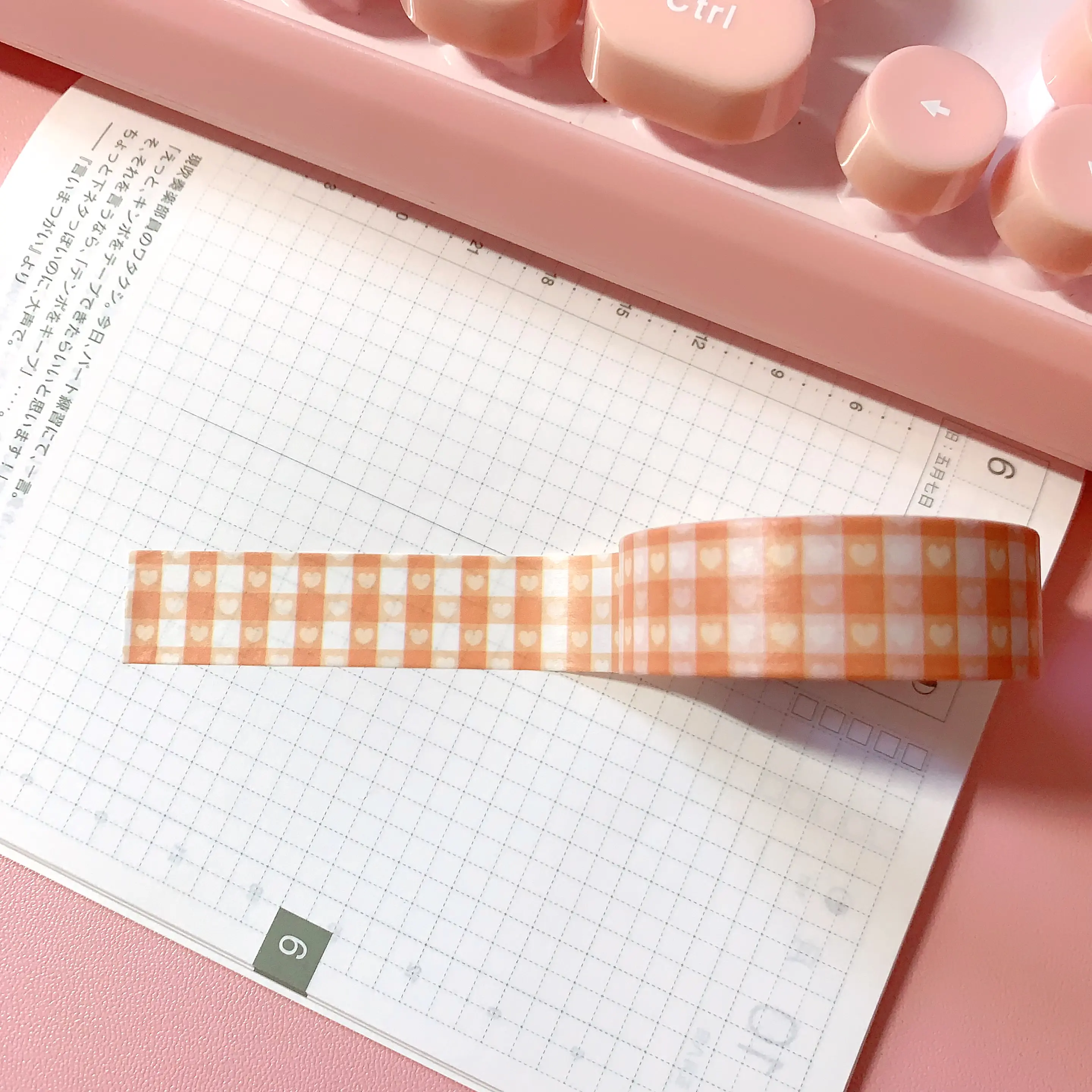 Parasol Paper - Orange Heart Gingham CMYK Washi Tape