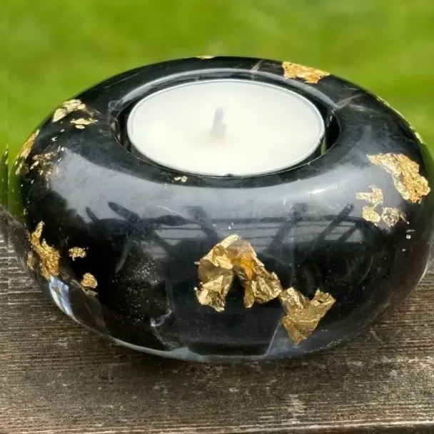 Black Obsidian Healing Candle Holder with Tea Light - Protection, Cleansing & Spiritual Decor