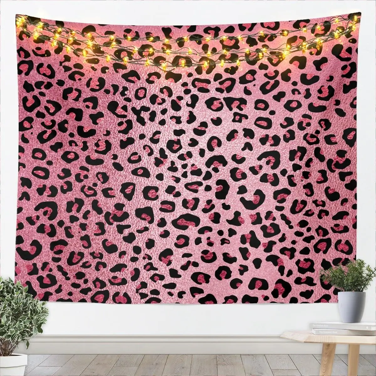 Pink Leopard Print Tapestry Cheetah Wall Hanging Room Decor,Wild Animal Skin Wall Blanket Tapestries Romantic Fashion Wall Art Hanging,Small 519.1