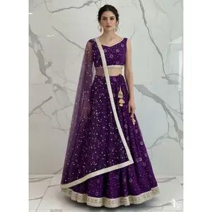 Purple Embellished Georgette Lehenga Set | Serene Fashions