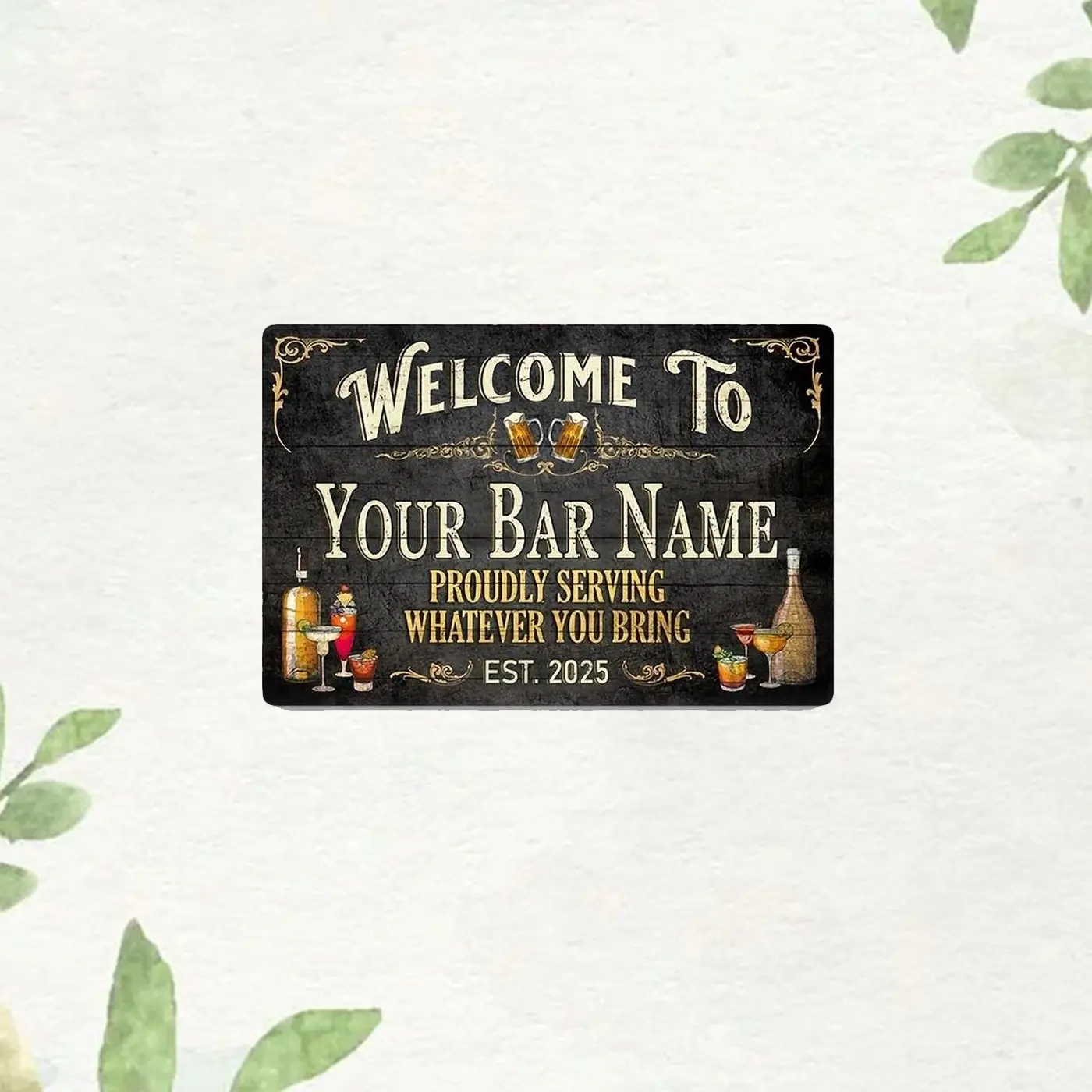 Personalized Vintage Bar Name Metal Sign, Durable Customizable Wall Decor, Unique Retro Style Plaque for Bars and Restaurants