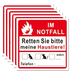 Emergency Pet Rescue Stickers Set, 4-Pack 4x4 Inch PVC Waterproof Sunproof Labels, Animal Safety Warning Decals for Windows