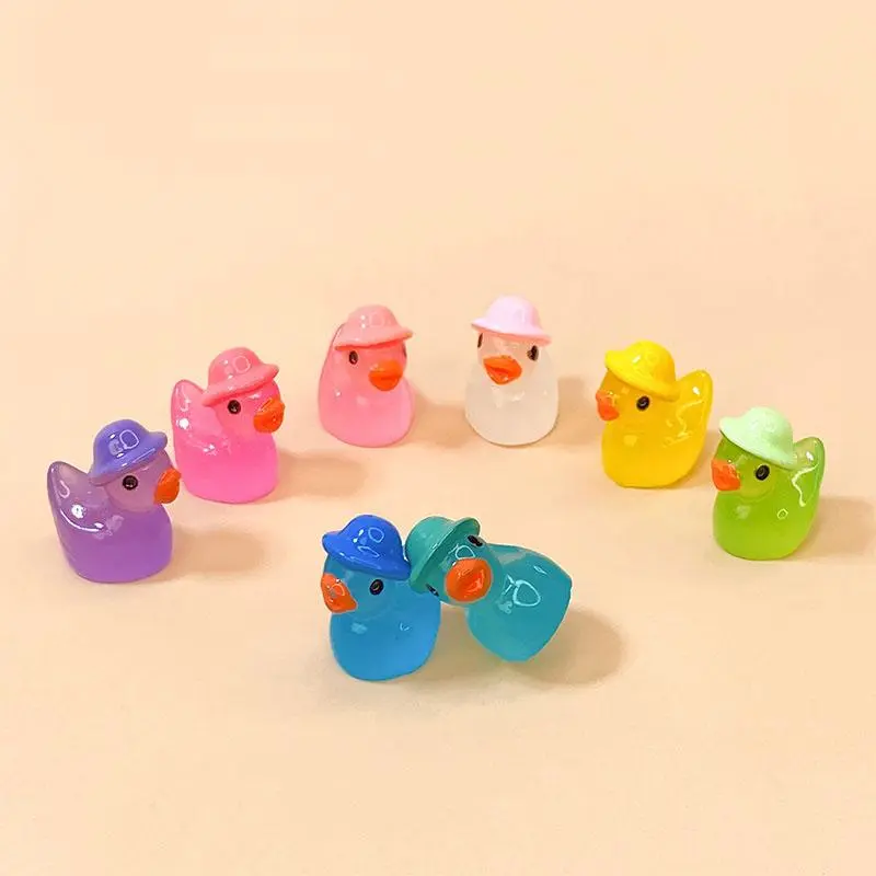 Mini Resin Duck Decoration, 20pcs/set Colorful Sun Hat Duck, Luminous Small Duck Figures, Cute Duck Design, DIY Decoration for Garden, School, Home, Collectible Room Decor, Collectible Ornament, Decor Figurine, Resin Animal Ornaments