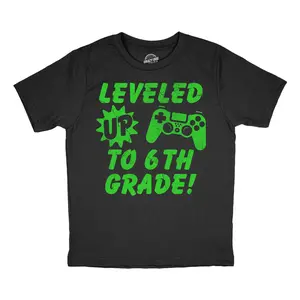 Youth Funny T Shirts Leveled Up to 6th Grade Sarcastic Video Game Graphic Novelty Graduation Tee for Kids Funny T Shirts Funny Gamer Short Sleeve Novelty Tees for Kids Black -