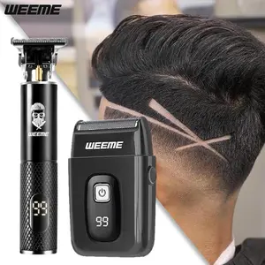 Weeme 2pcs Hair Trimmer Set, Beard Clipper, T-Shape Blade Trimmer, USB Charging, Home Grooming Kit, Men's Gift