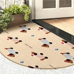 Dachshund Striped Christmas Hat Semi-Circular Mat, Soft Fleece Anti-Slip Base for Easy Cleaning, Perfect for Hallway Kitchen Bedroom Use