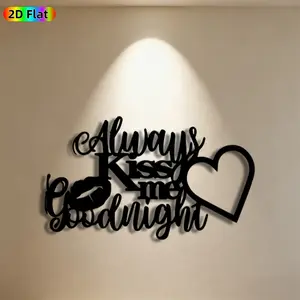 1pc "Always Kiss Me Goodnight" Quote Metal Wall Art, Romantic Heart & Lips Statue Mural, Ideal Gift for Valentine's Day, Wedding Anniversary, Weather-Resistant Metal Wall Decor , Perfect for Bedroom Wall & Garden Fence, Love Decor Enthusiasts