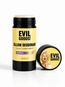 EVIL GOODS Natural Tallow Deodorant – Aluminum & Baking Soda Free Stick for Sensitive Skin – Grass-Fed Beef Tallow with Kaolin Clay & Vitamin E – 2.6oz