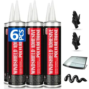 [6 Pack] Polyurethane Windshield Adhesive, Windshield Sealant Black - High Bond Strength, Quick Curing & Weather Resistant Automotive Glass Glue for Vertical & Overhead Application, 310ml