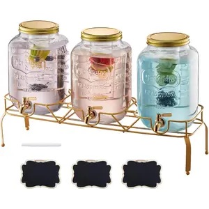 VEVOR Beverage Dispenser, 3 Pack 1 Gallon Drink Dispensers for Parties, Glass Juice Dispenser with Wood Stand, Stainless Steel Spigot, Infuser, Iced Tea Lemonade Juice Water Dispensers for PartiesVEVOR Super Brand Day