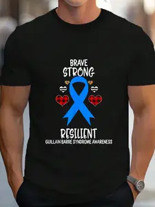100% Cotton Brave Strong Resilient Guillain Barre Syndrome Awareness T-Shirt Women's Men's Graphic Tee Crew Neck summer vacation Tops