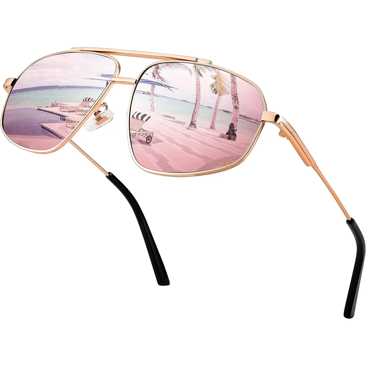 EyeconicFinds Retro Aviator Polarized Sunglasses - Men's & Women's 90s Small Vintage Shades, Golden Metal Frame, Sun Protection, Mirror Finish, 001 Gold Frame/Dark Green Lens B2364, Polarized Lens