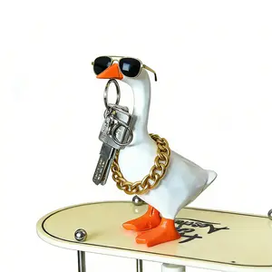 Magnetic Goose Duck Desk Decor Key Holder, Cute Resin Animal Figurine Desktop Ornament, Aesthetic Room Decor for Entryway Table Office Bedroom Dorm, Creative Magnetic Key Storage Holder, Funny Animal Statue Home Decor Gift for Friends Family Housewarming