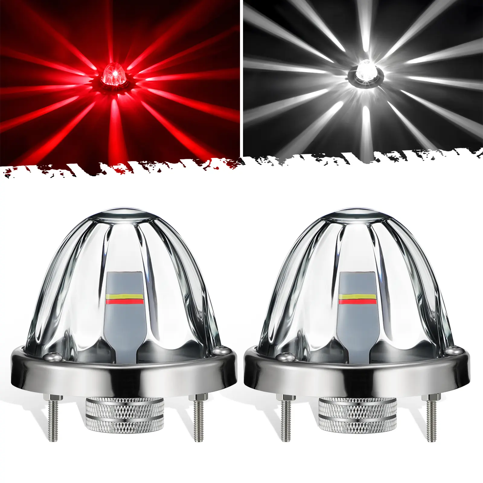 Clear Lens/Red&White LED-2 Pieces