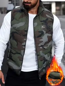 Men's Camo Vest Gilet, Trendy High-End Simple Vest, Loose Fit Zipper Pocket Stand Collar, Outdoor Sports, Casual Wear, Christmas Gift