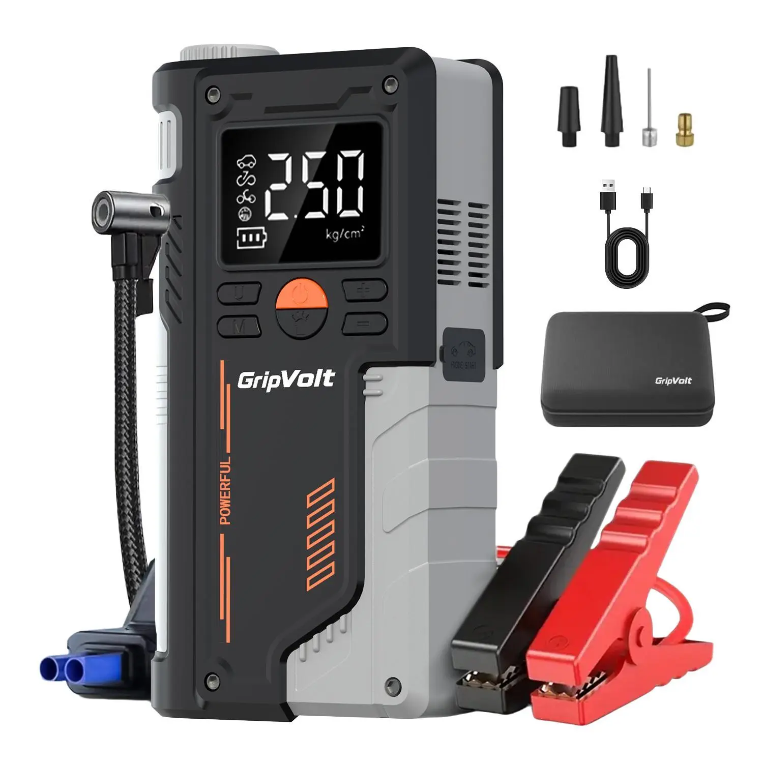 Gripvolt 2026 Portable Car Emergency Starter, Digital Tire Inflator USB Charging, 8000mah Battery, LED Flashlight, for Cars, Motorcycles, Bikes, Vehicle, Automotive, Auto Accessories