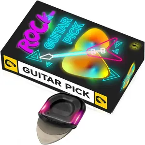 Illuminated Glowing Guitar Picks with Replaceable  & Case - LED Guitar Gifts for Acoustic, Electric & Bass Players, Medium ()