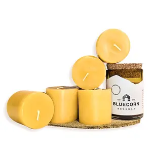 Beeswax Jar Candle in Blown Glass Holder & Refill Candle Bundle