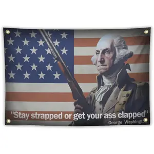 Washington Stay Strapped or Get Clapped Flag 3x5 Cool Funny Flags For Room Guys Quote Meme Flags Banner College Dorm Bedroom Wall Man Cave Frat America Background Tapestry