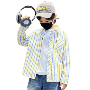 Boys' Striped Shirt - Stylish Yellow & Blue Stripes for Kids - Comfortable Fit & Trendy Design