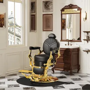 Baasha Barber Chair Black and Gold Salon Chair with Removable Headrest Retro Reclining Salon Chair with Heavy-Duty Steel Frame, Elegant Vintage Barber Chairs Tattoo Chairs Weight Capacity 550 lbs