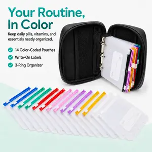 color-coded medicine pouch，A8 Waterproof Pill Pouch Set - Large Weekly Pill Organizer with 14 Color-Coded Reusable Zippered Pouches for Fish Oils, Vitamins, Home & Travel Storage, Portable On-the-Go daily Medication Accessory