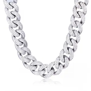 ⑤⑥Space ice 15mm Thick Cuban Link Chain | 22" 24" | White Gold & 14K Gold Plated | Iced Out Zirconia Hip Hop Necklace for Men & Women