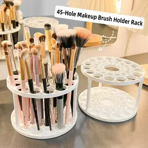 Makeup Brush Holder Organizer, 45 Slots Large Capacity Round Brush Drying Rack, Detachable and Washable Cosmetic Brush Storage Stand for Vanity, Fits All Sizes of Brushes (White)
