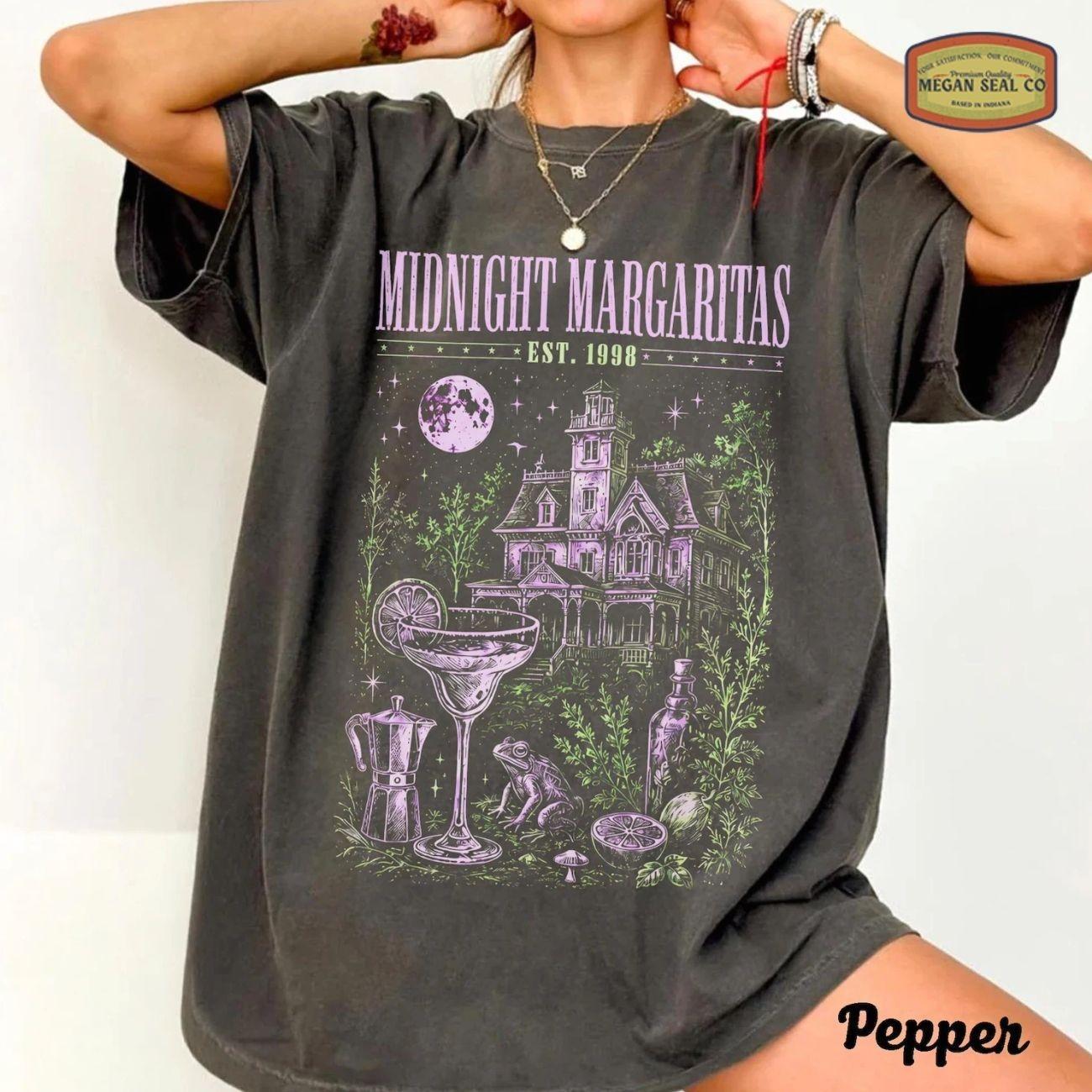 Comfort Colors Midnight Margaritas Shirt, Vintage Halloween Shirt Unisex Womenswear Graphic Tops F22